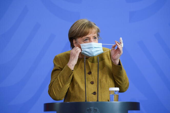Angela Merkel, à Berlin (Allemagne), le 13 avril 2021.