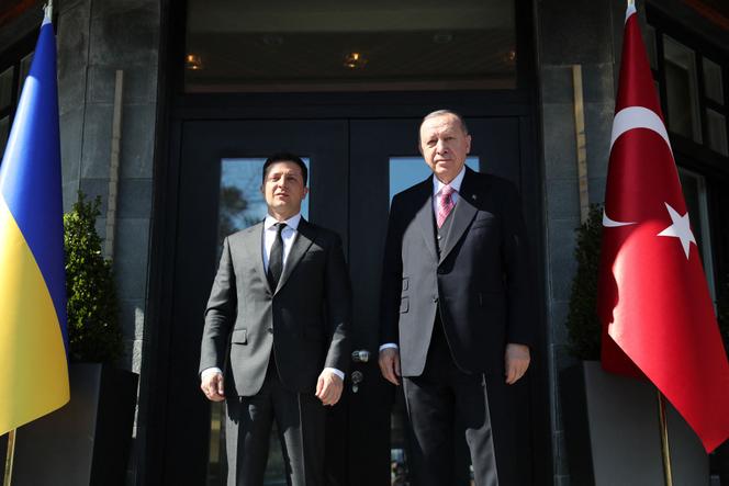 Volodymyr Zelensky et Recep Tayyip Erdogan, le 10 avril à Istanbul (photo transmise par le service de presse présidentiel turc).