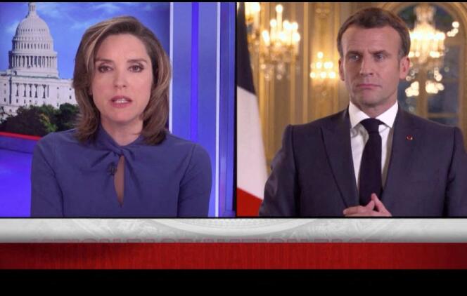 Capture d’écran de l’interview d’Emmanuel Macron par Margaret Brennan, la journaliste de l’émission « Face the Nation », sur CBS News, le 17 avril 2021.