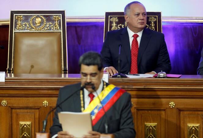 Le numéro deux vénézuélien, Diosdado Cabello, lors du discours annuel du président Nicolas Maduro à l’Assemblée nationale constituante, le 14 janvier 2020 à Caracas.