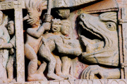L’antichambre de l’Enfer, bas relief de l’abbatiale Sainte-Foy de Conques (Aveyron), début du XIIe siècle.