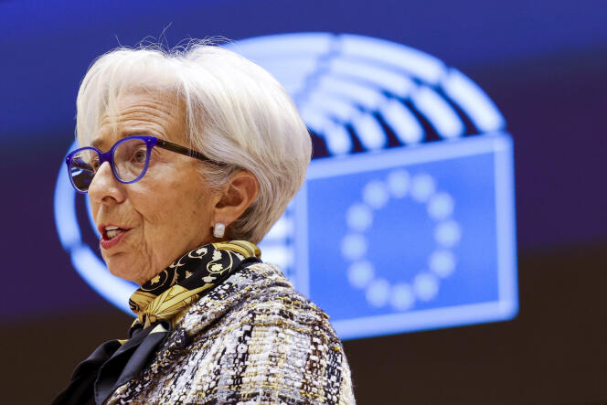 La présidente de la Banque centrale européenne, Christine Lagarde, s’exprime devant le Parlement européen, à Bruxelles, le 8 février 2021.