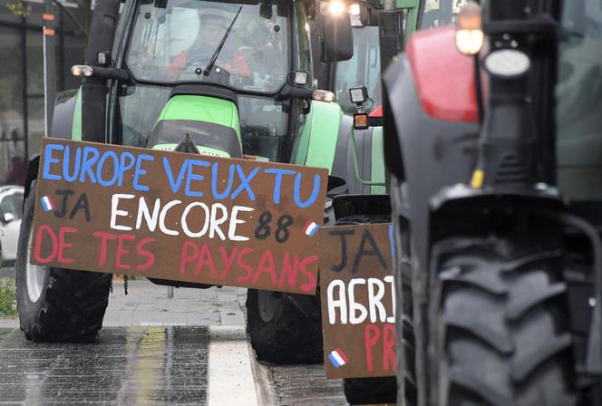 Une manifestation d’agriculteurs contre la politique agricole commune européenne devant le Parlement de Strasbourg, en avril 2021.