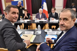 Le président de l’exécutif corse Gilles Simeoni et celui de l’Assemblée de Corse, Jean-Guy Talamoni, à Paris, le 13 février 2018.