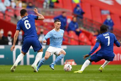 FILE PHOTO: Soccer Football - FA Cup Semi Final - Chelsea v Manchester City - Wembley Stadium, London, Britain - April 17, 2021 Manchester City's Phil Foden Pool via REUTERS/Ben Stansall/File Photo
