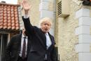 Britain's Prime Minister Boris Johnson waves as he leaves Jacksons Wharf pub in Hartlepool, northeast England on May 7, 2021 during a visit following the Conservative Party by-election victory in the constituency. Prime Minister Boris Johnson on May 7 welcomed early election results in Britain's first major vote since Brexit and the pandemic, including a stunning by-election victory for his Conservative party in the opposition Labour stronghold of Hartlepool in northeast England. / AFP / Oli SCARFF 