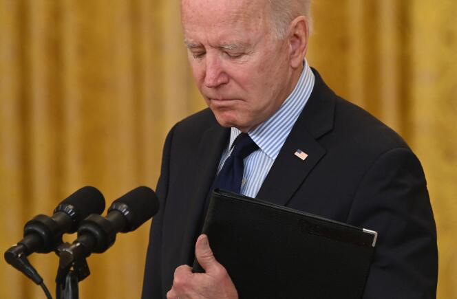 President Joe Biden op een persconferentie over werkloosheid in Washington, 7 mei 2021.