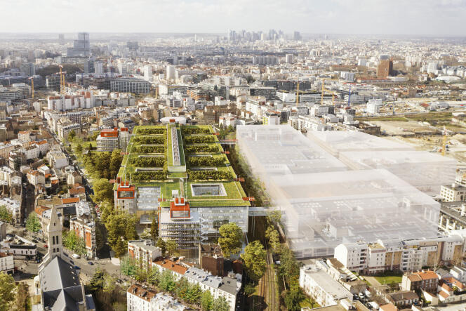 Vue du futur CHU Saint‐Ouen Grand Paris‐Nord, à Saint‐Ouen (Seine-Saint-Denis), dessiné par Renzo Piano Building Workshop et Brunet Saunier Architecture.