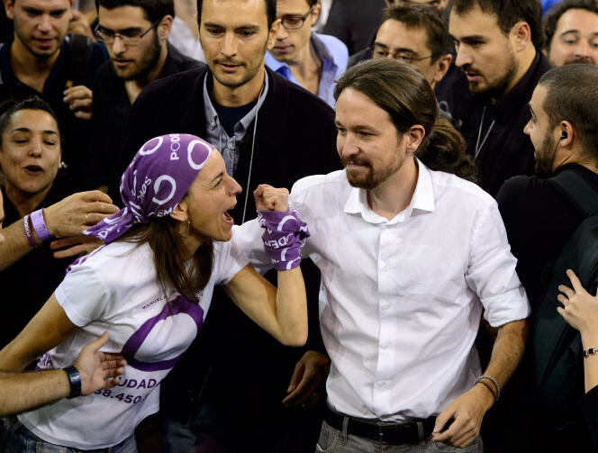 Pablo Iglesias, alors leader de la jeune formation de gauche radicale Podemos, le 18 octobre 2014, lors d’un meeting à Madrid.