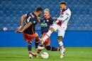 Paris Saint-Germain's Brazilian forward Neymar (R) fights for the ball with Montpellier's Brazilian defender Vitorino Hilton (L) during the French Cup semi-final football match between Montpellier (MHSC) and Paris Saint-Germain (PSG) at the Mosson stadium in Montpellier, southern France, on May 12, 2021. / AFP / Pascal GUYOT 