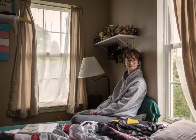 Cas Spurrier, 17 ans, dans sa chambre à Little Rock (Arkansas), le 12 mai 2021.