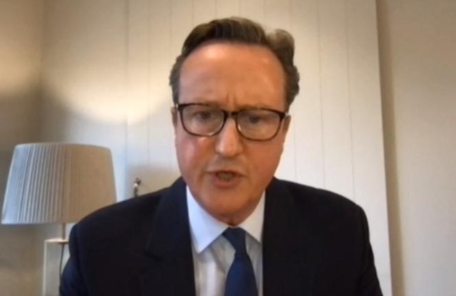 Capture d’écran prise durant la comparution de David Cameron, le 13 mai, devant une commission d’enquête parlementaire sur « l’affaire Greensill ».