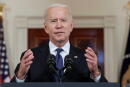 U.S. President Joe Biden delivers remarks before a ceasefire agreed by Israel and Hamas was to go into effect, during a brief appearance in the Cross Hall at the White House in Washington, U.S., May 20, 2021. REUTERS/Jonathan Ernst
