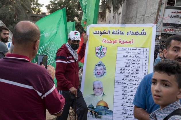 Lista de 22 miembros de la familia al-Qaeda muertos en el derrumbe de un edificio bajo un bombardeo israelí en la ciudad de Gaza el 21 de mayo de 2021.