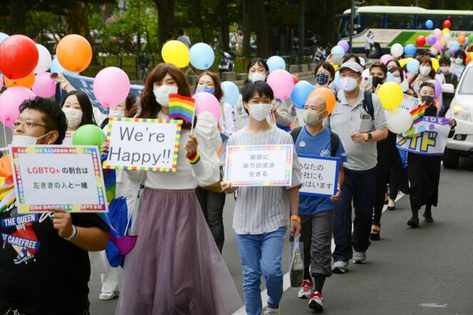 Manifestation en soutien aux personnes LGBTQ, à Sapporo, au Japon, le 12 septembre 2020.