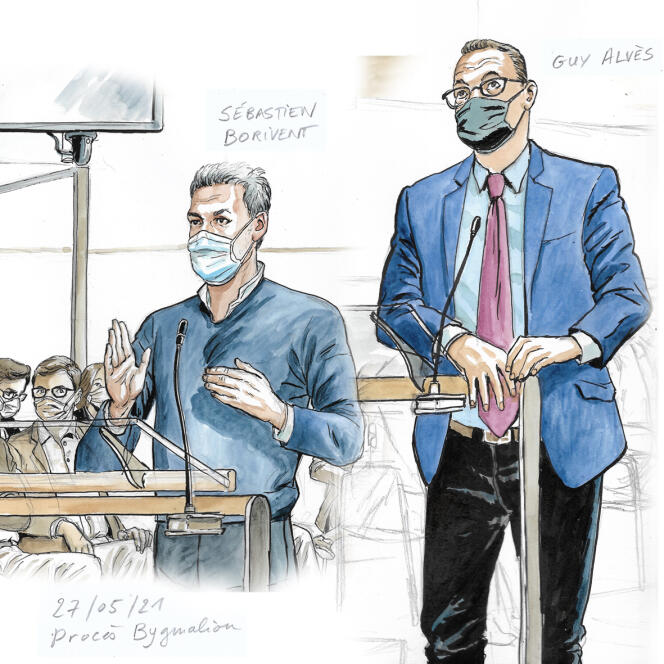 Sébastien Borivent et Guy Alvès, lors du procès Bygmalion, au tribunal correctionnel de Paris, le 27 mai.