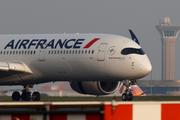 Un Airbus A350 d’Air France après son atterrissage à l’aéroport Roissy-Charles-de-Gaulle, près de Paris, le 2 avril.