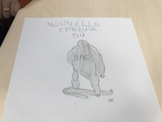 Une proposition d’élèves de 3e du collège Emile-Zola de Suresnes, lors de l’atelier avec la dessinatrice de presse KAM, en décembre 2020.