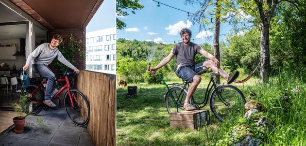 Christian Jennewein et sa compagne ont opté pour la birésidentialité. A gauche: sur le balcon de leur appartement en location à Pantin, en région parisienne. A droite: dans le jardin de leur maison à Mailly-le-Château dans l’Yonne.