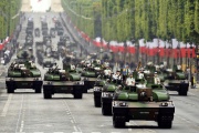 French soldiers parade in Leclerc tanks during the July 14 military parade on the Champs-Elysees Avenue in Paris, July 14, 2019.