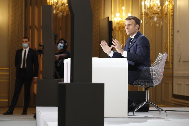 Le président de la République, Emmanuel Macron, lors de la conférence de presse sur la politique étrangère de la France, à l’Elysée, jeudi 10 juin.