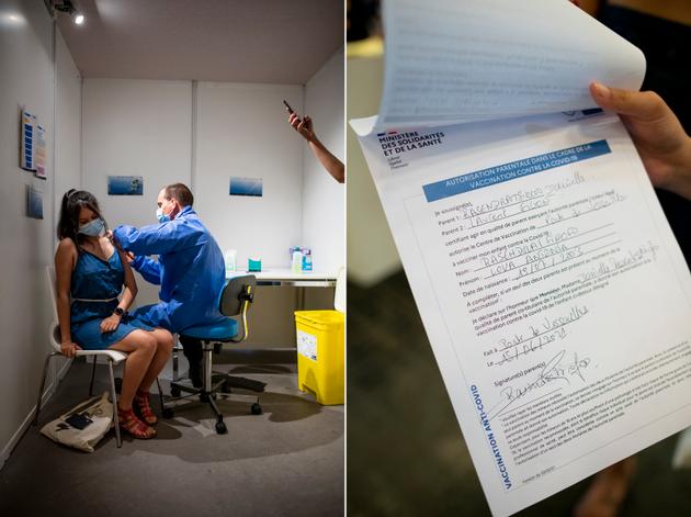 Antonia, 17 ans, est prise en photo par sa mère durant la vaccination. L’autorisation parentale permettant à Antonia de se faire vacciner.