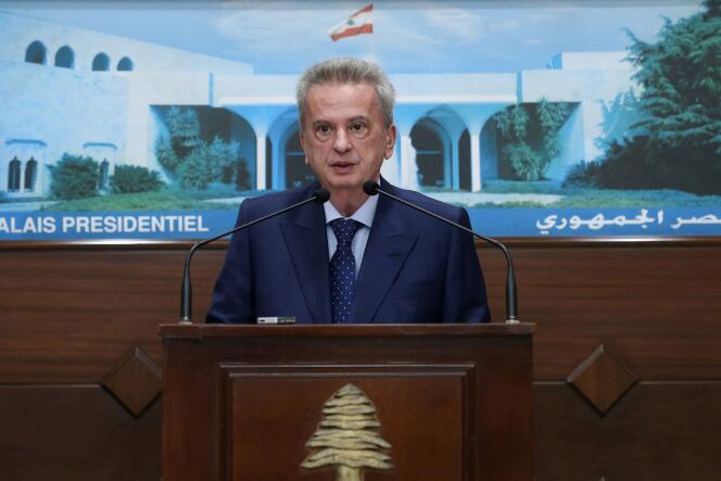 Le gouverneur de la banque centrale du Liban, Riad Salamé, lors d’une conférence de presse à Baabda, le 3 juin 2021.