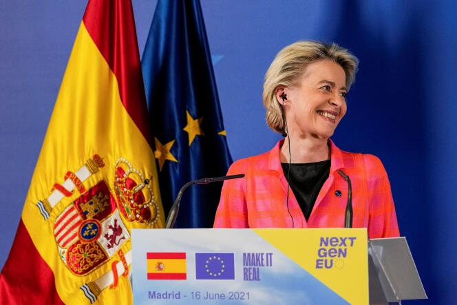La présidente de la Commission européenne Ursula von der Leyen, à Madrid, le 16 juin 2021.
