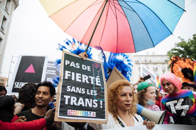 Des participants à la Marche annuelle des fiertés⎪Pantin (Seine-Saint-Denis) ⎪26 juin 2021. ©LEWIS JOLY / AP