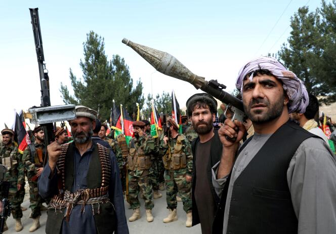 Un rassemblement de soutien aux forces de sécurité afghanes pour lutter contre les talibans, à la périphérie de Kaboul, en Afghanistan, le 23 juin 2021.