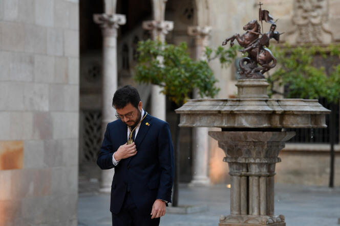 Le président du gouvernement catalan, Pere Aragonès, lors de sa prestation de serment, le 24 mai, à Barcelone.