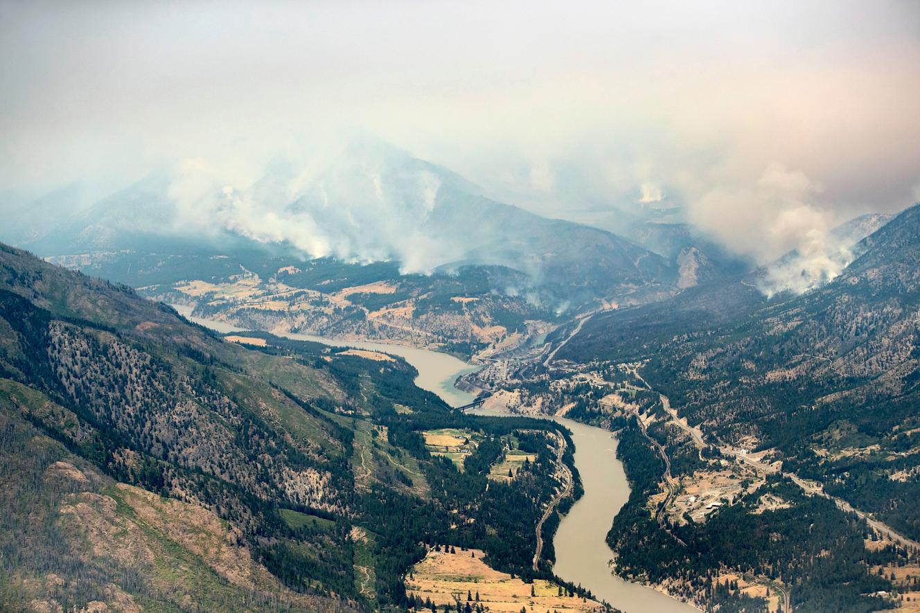 A fire in the mountains north of Lytton, British Columbia, Thursday, July 1, 2021.