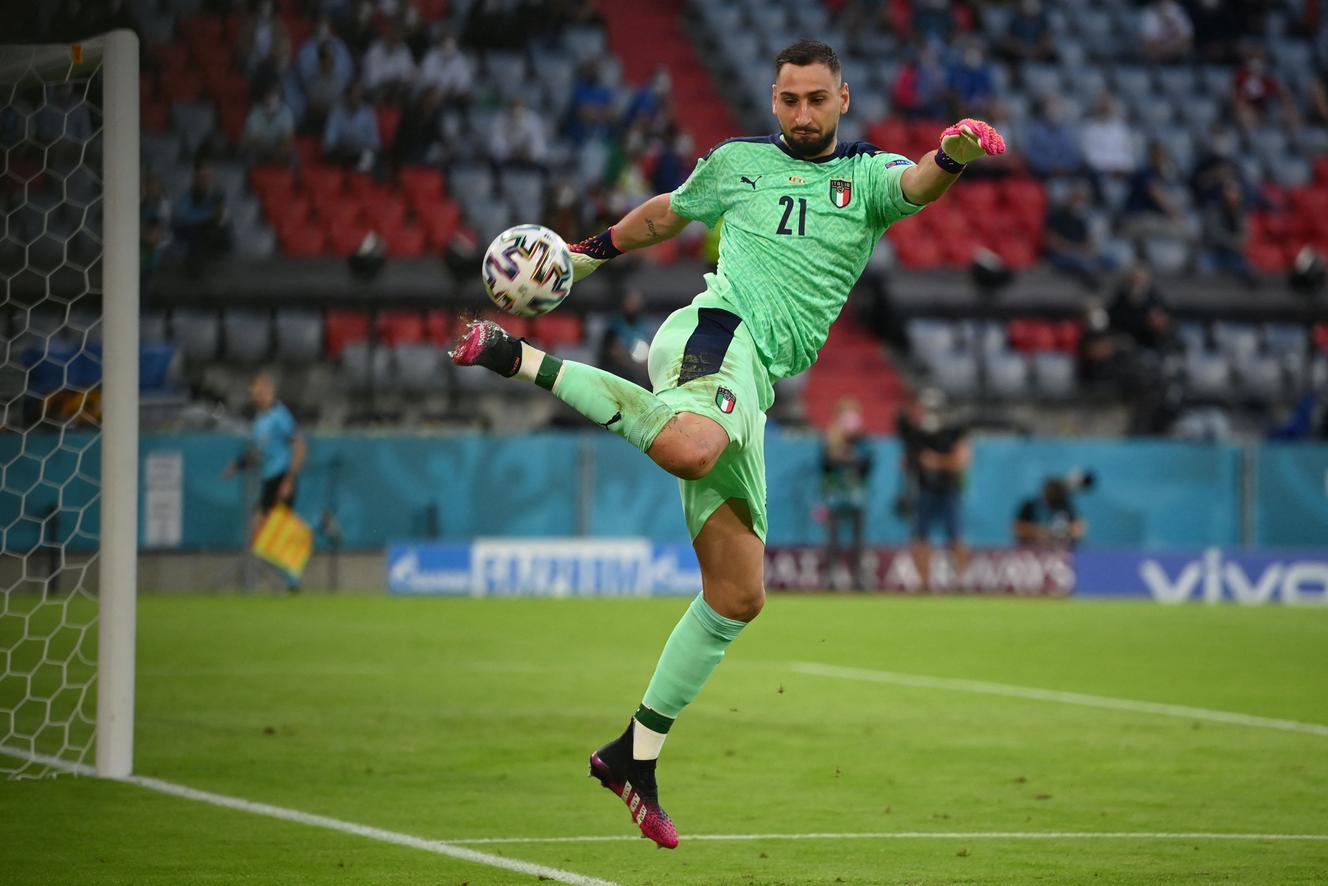 Gianluigi Donnarumma nei quarti di finale degli Europei vinti dall'Italia contro il Belgio (2-1) il 2 luglio all'Allianz Arena di Monaco di Baviera, in Germania.