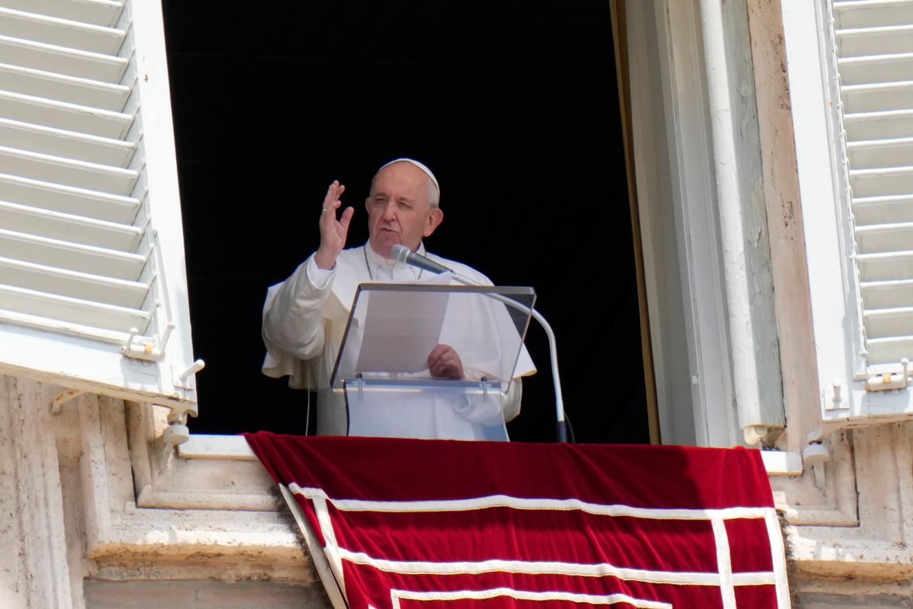 The Pope recites the Angelus prayer at the Vatican on Sunday noon.