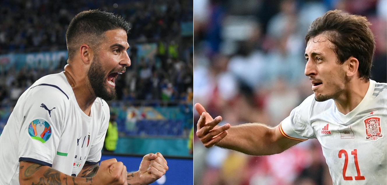 Lorenzo Insigne, giocatore della Squadra Azzurra, e Mikel Oyarzabal, numero 21 della nazionale spagnola.