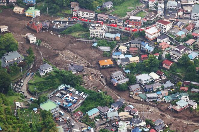 Vista aérea del lugar del deslizamiento de tierra en la ciudad de Atami, prefectura de Shizuoka, Japón, 5 de julio de 2021.
