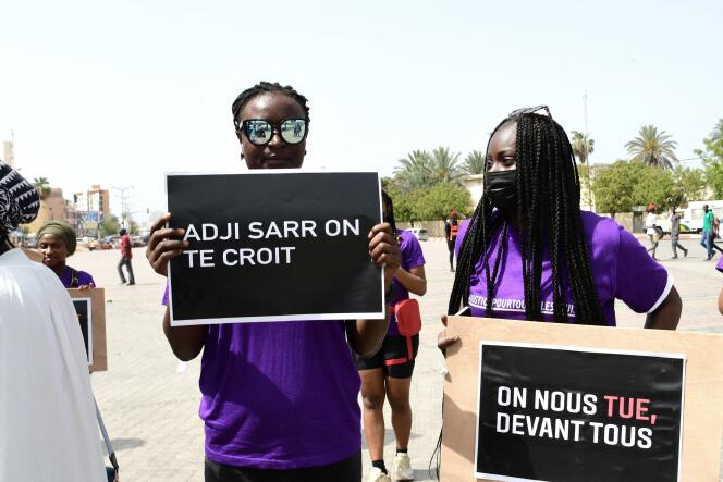 Lors du sit-in organisé par le Collectif des féministes du Sénégal, place de la Nation, à Dakar, le 3 juillet 2021.