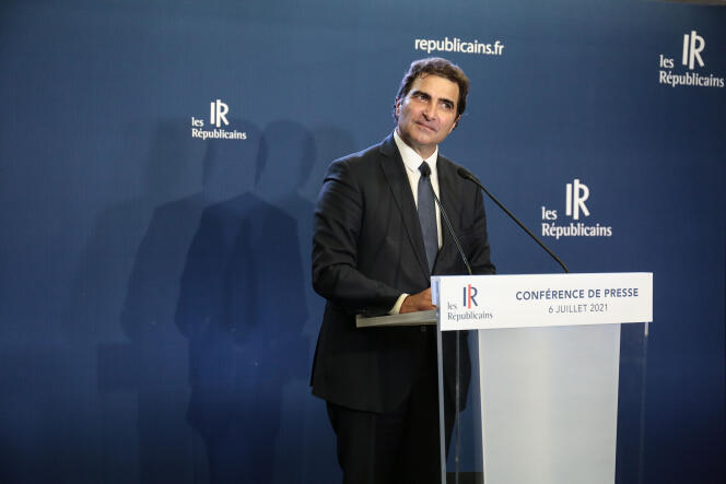Le président du parti Les Républicains, Christian Jacob, à l’issue de la réunion du bureau politique de son parti, à Paris, le 6 juillet.
