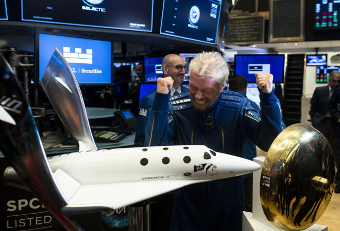 Richard Branson, fondateur de Virgin Galactic, lors du premier jour de cotation de l’entreprise à la Bourse de New York, le 28 octobre 2019.