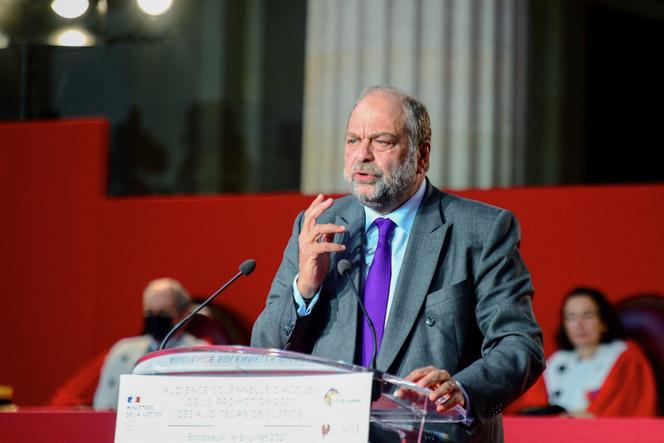 Le ministre de la justice, Eric Dupond-Moretti, au palais de justice de Bordeaux lors de la cérémonie de prestation de serment des lauréats de l’Ecole nationale de la magistrature, le 9 juillet 2021.