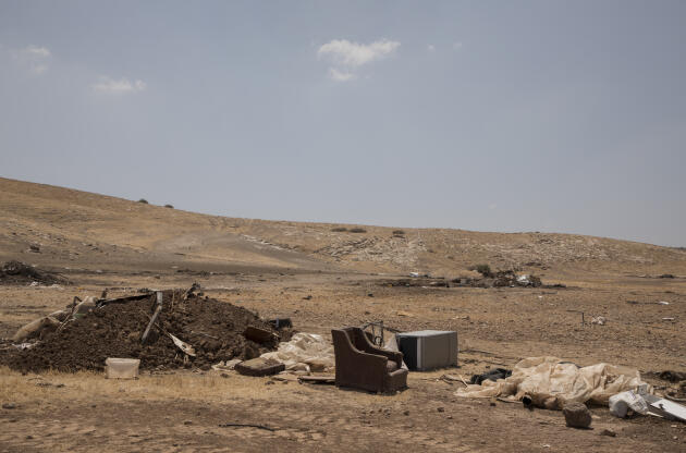 A Humsa Al Baqaia, dans la vallée du Jourdain, en Cisjordanie, le 11 juillet 2021. Au moins 70 palestiniens, dont 35 enfants, des familles de bergers, ont vu leurs installations détruites à plusieurs reprises cette année.