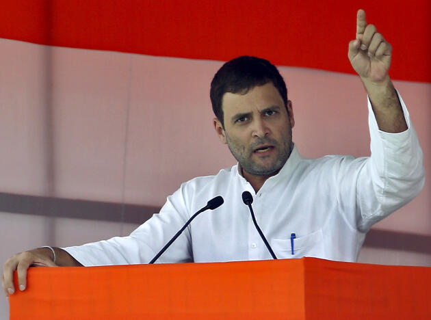 Rahul Gandhi, lors d’un rassemblement d’agriculteurs à New Delhi, en avril 2015, alors alors qu’il était vice-président du Parti du Congrès.