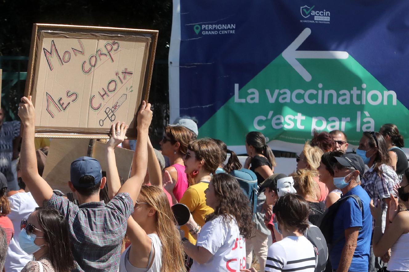 Manifestation contre le passe sanitaire à Perpignan, samedi 17 juillet 2021.