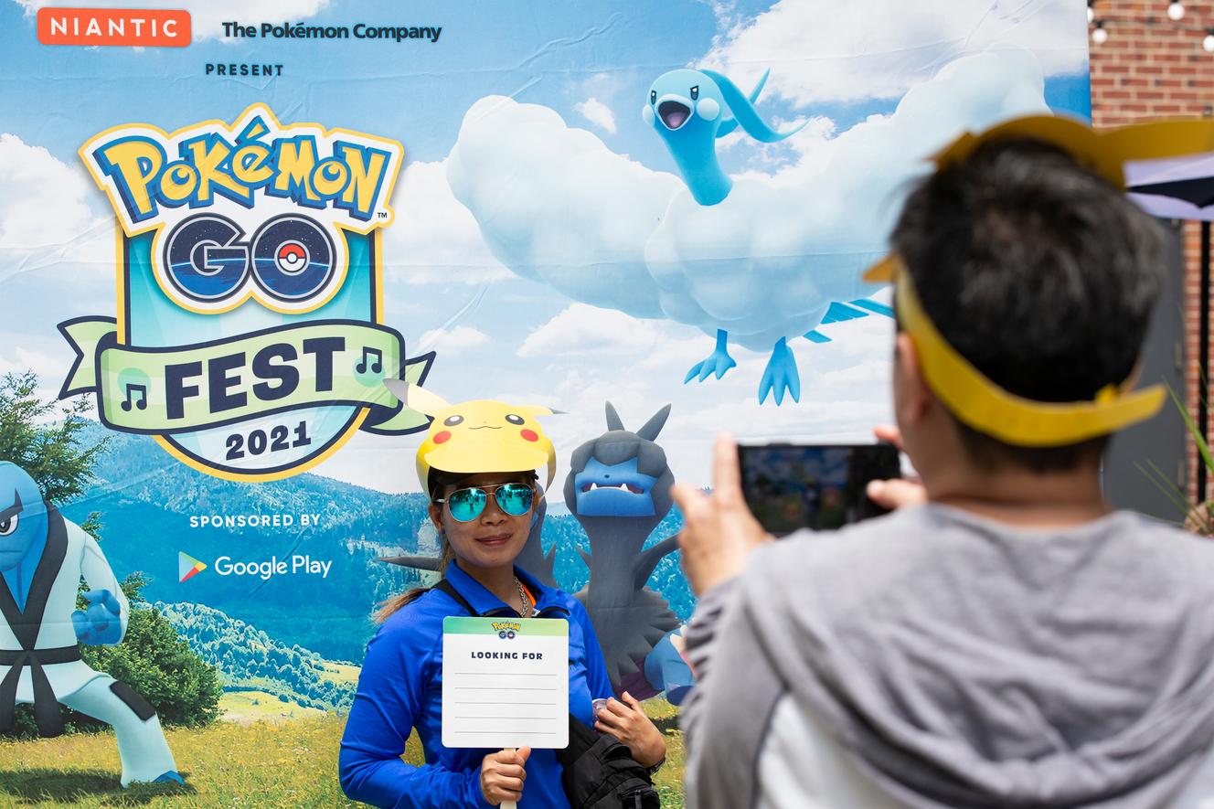 This player, wearing a Pikachu headgear, was participating in the Pokémon Go Fest on July 17, 2021 in Chicago.