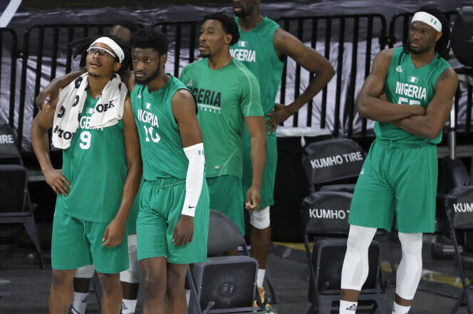 Des joueurs de l’équipe masculine de basket du Nigeria, le 10 juillet à Las Vegas.