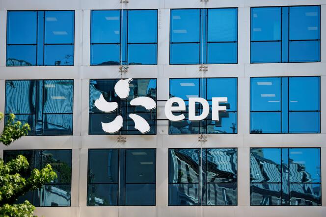The logo of the company Electricité de France (EDF) can be seen on the facade of the EDF headquarters in Paris, France on July 22, 2021.