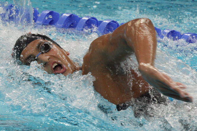 Le Tunisien Oussama Mellouli lors de la finale du 1 500 mètres nage libre aux Jeux olympiques de Pékin, le 17 août 2008.