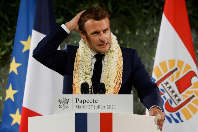 Emmanuel Macron, à Papeete, en Polynésie française, le 27 juillet 2021.