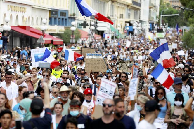 Manifestation contre le passe sanitaire à Nice, le 7 août 2021.