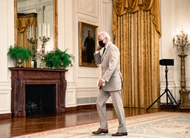 Le président américain Joe Biden dans l’East Room de la Maison Blanche, à Washington, le 6 août 2021.